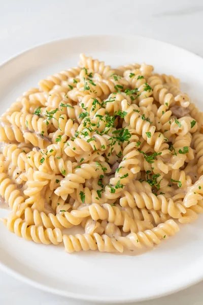 Spirali Spiral Pasta Mushroom Cream Sauce Parsley Italian Food Style — Stock Photo, Image