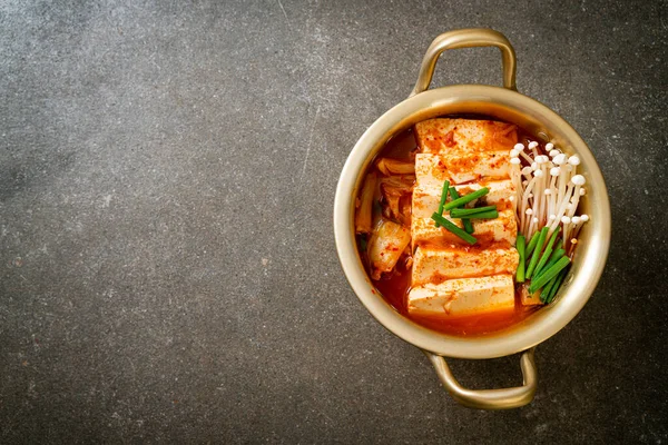 Суп Кимчи Мягким Тофу Корейское Тушеное Кимчи Корейская Еда Традиционный — стоковое фото
