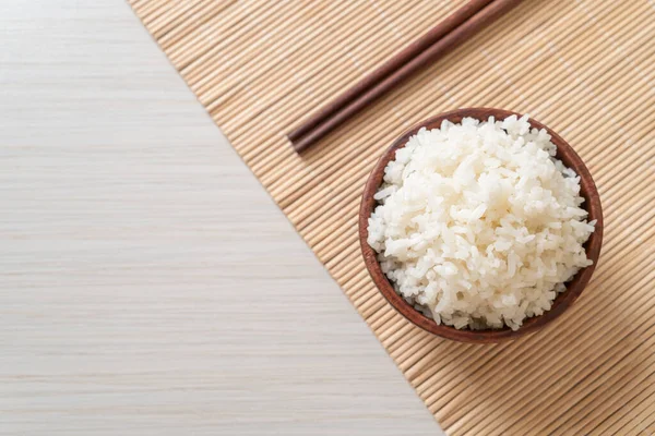 Tigela Arroz Branco Jasmim Tailandês Cozido — Fotografia de Stock