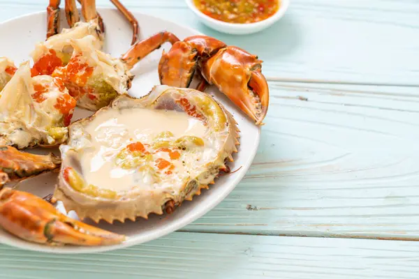 Steamed egg crab with fresh milk with spicy seafood sauce