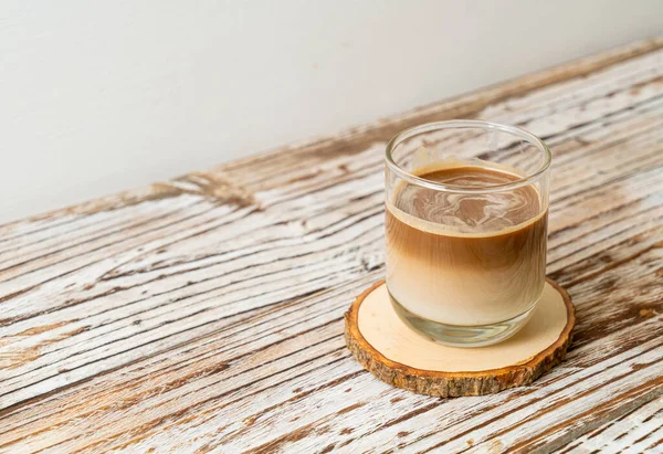 Glass Latte Coffee Coffee Milk Wood Background — Stock Photo, Image