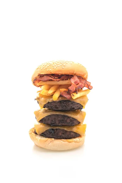 Beyaz Arka Planda Peynirli Pastırmalı Patates Kızartmalı Hamburger Veya Biftek — Stok fotoğraf