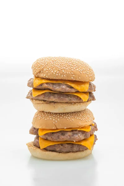 Sertés Hamburger Vagy Sertés Burger Sajttal Izolált Fehér Alapon — Stock Fotó