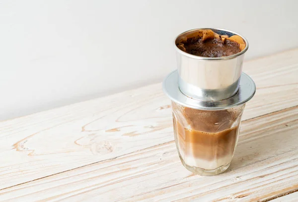 Hot Milk Coffee Dripping Vietnam Style Saigon Vietnamese Coffee — Stock Photo, Image