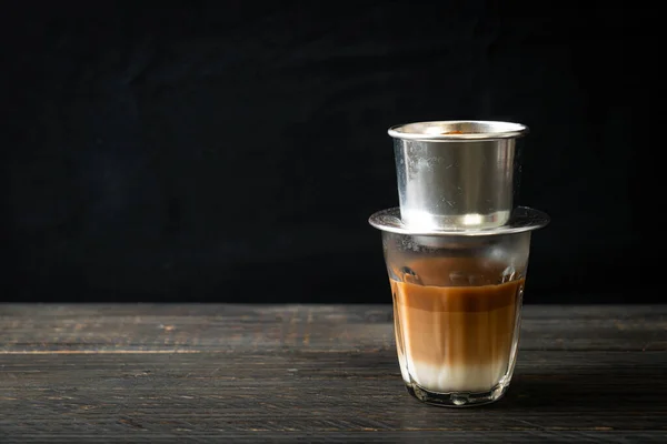 Hot Milk Coffee Dripping Vietnam Style Saigon Vietnamese Coffee — Stock Photo, Image
