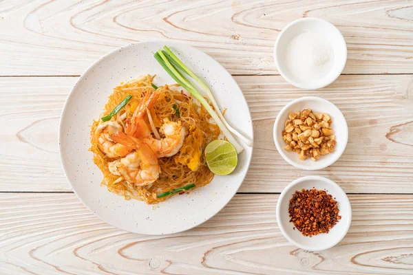 Almofada Vermicelli Tailandês Tailandês Agitar Vermicelli Frito Com Camarões Estilo — Fotografia de Stock