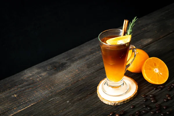 Vaso Café Negro Americano Helado Una Capa Jugo Naranja Limón —  Fotos de Stock