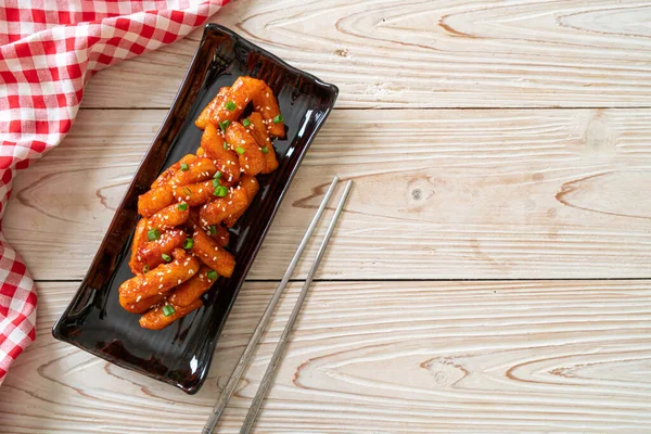 Gâteau Riz Coréen Frit Tteokbokki Avec Sauce Épicée Style Alimentaire — Photo