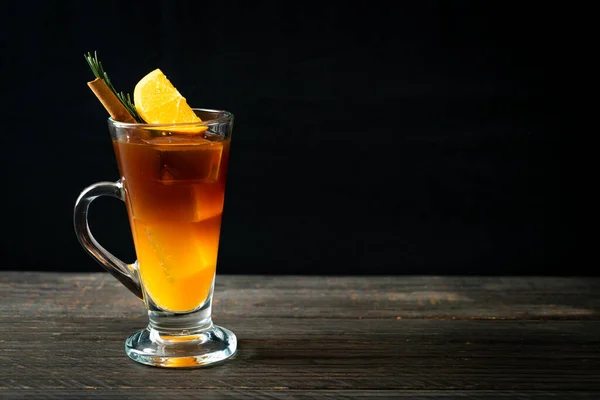 Verre Café Noir Américain Glacé Une Couche Jus Orange Citron — Photo