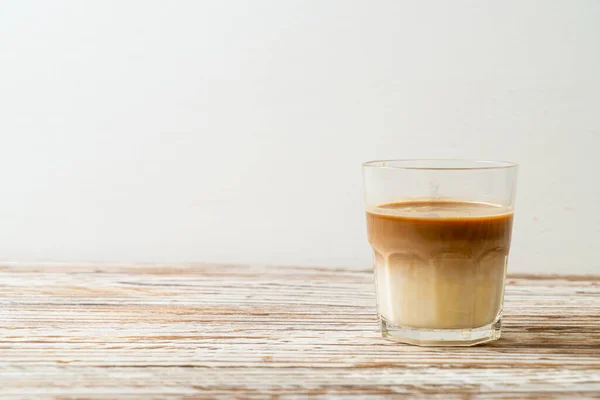 Glass Latte Coffee Coffee Milk Wood Background — Stock Photo, Image