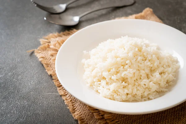 Riz Blanc Jasmin Thaïlandais Cuit Sur Assiette — Photo