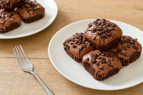 Brownies Chocolate Negro Con Chips Chocolate Parte Superior — Foto de Stock