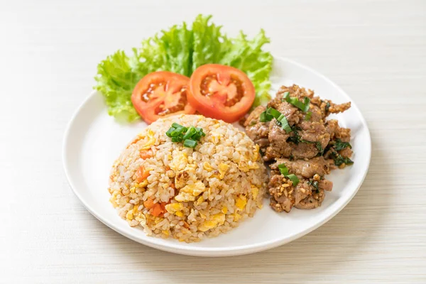 Riz Frit Porc Grillé Style Alimentaire Asiatique — Photo