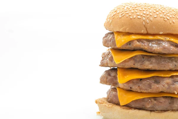 Varkensvlees Hamburger Varkensvlees Hamburger Met Kaas Geïsoleerd Witte Achtergrond — Stockfoto