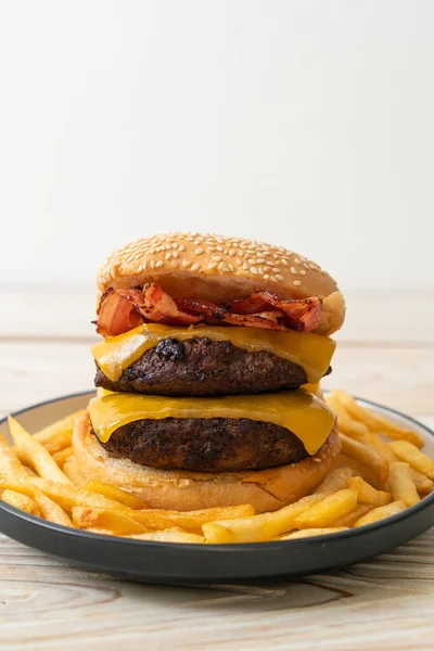 Hamburger Beef Burgers Cheese Bacon Unhealthy Food Style — Stock Photo, Image