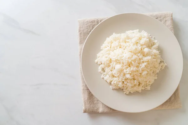 Приготовленный Тайский Жасмин Белый Рис Тарелке — стоковое фото
