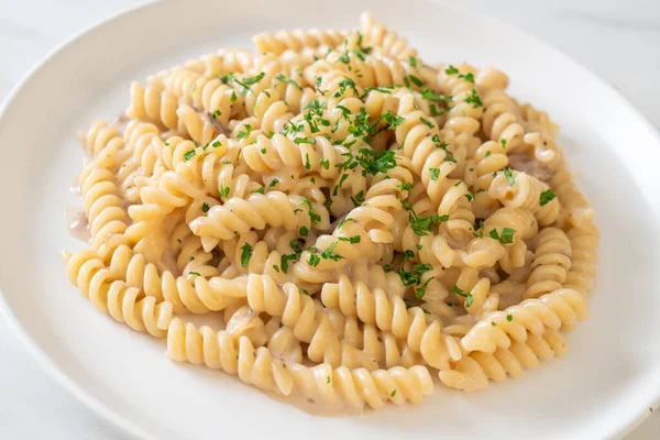 Spirali Spiral Pasta Mushroom Cream Sauce Parsley Italian Food Style — Stock Photo, Image