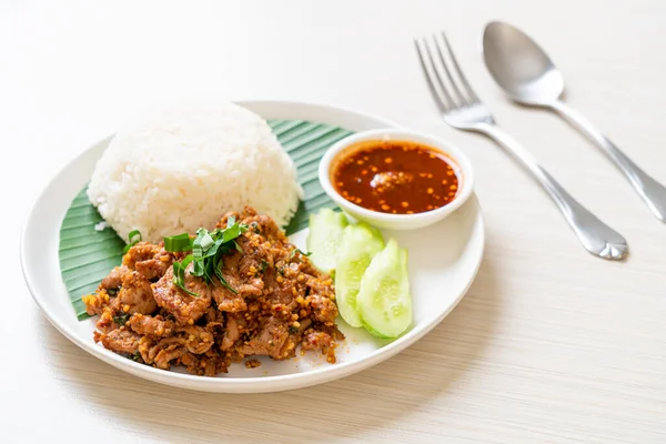 Spicy Grilled Pork Rice Spicy Sauce Asian Style — Stock Photo, Image