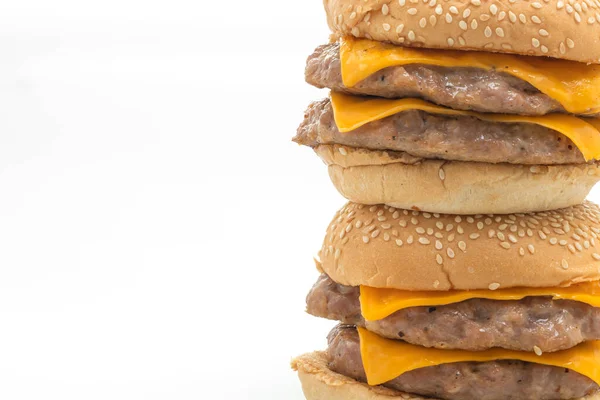 Vepřový Hamburger Nebo Vepřový Burger Sýrem Izolovaným Bílém Pozadí — Stock fotografie