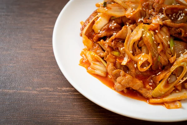 Carne Maiale Fritta Con Pasta Piccante Coreana Kimchi Stile Cibo — Foto Stock
