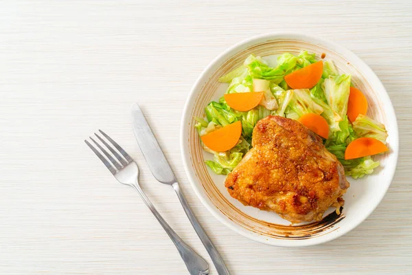 Bife Frango Teppanyaki Teriyaki Com Repolho Cenoura — Fotografia de Stock