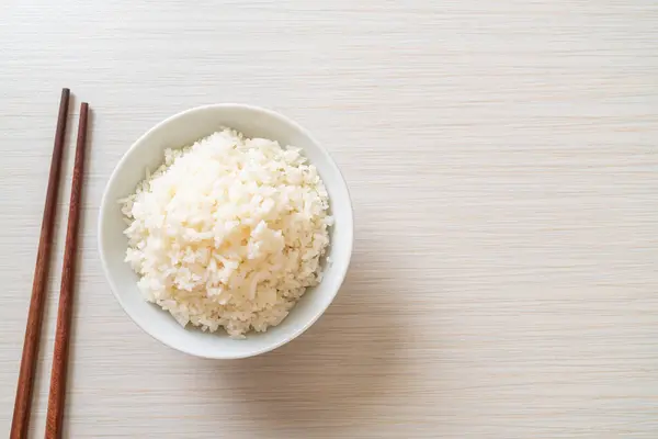 Tigela Arroz Branco Jasmim Tailandês Cozido — Fotografia de Stock