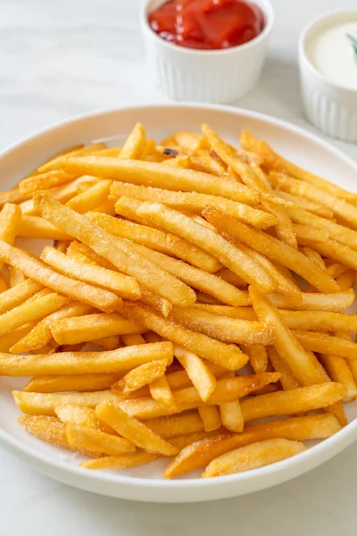 Batatas Fritas Batatas Fritas Com Creme Leite Ketchup — Fotografia de Stock