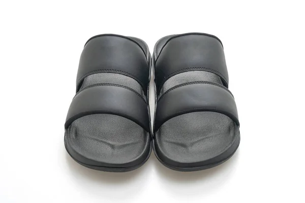Svart Läder Sandaler Isolerade Vit Bakgrund — Stockfoto