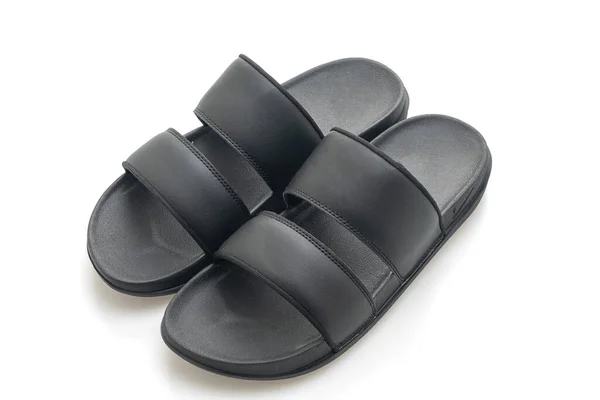 Zwarte Leren Sandalen Geïsoleerd Witte Achtergrond — Stockfoto