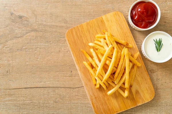 French Fries Potato Chips Sour Cream Ketchup — Stock Photo, Image