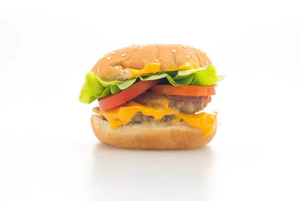 Varkensvlees Hamburger Met Kaas Geïsoleerd Witte Achtergrond — Stockfoto