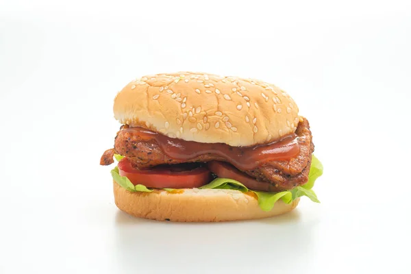 Grilované Kuřecí Burger Omáčkou Izolované Bílém Pozadí — Stock fotografie