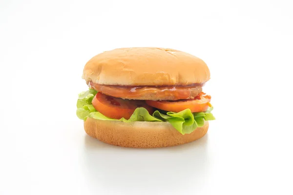 Kip Hamburger Met Saus Geïsoleerd Witte Achtergrond — Stockfoto