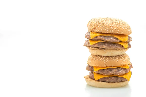 Varkensvlees Hamburger Varkensvlees Hamburger Met Kaas Geïsoleerd Witte Achtergrond — Stockfoto