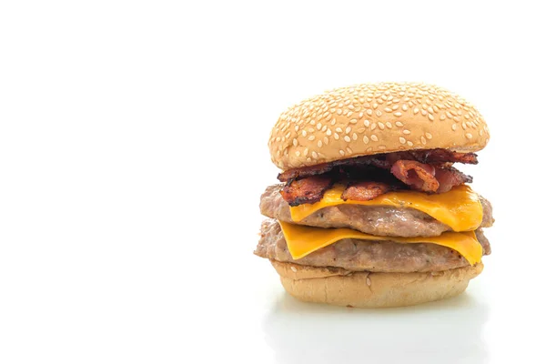Schweinefleisch Hamburger Oder Schweinefleisch Burger Mit Käse Und Speck Isoliert — Stockfoto