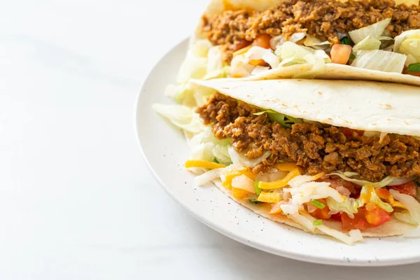 Tacos Mexicanos Con Pollo Picado Cocina Tradicional Mexicana — Foto de Stock