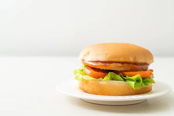 Chicken Burger Sauce White Plate — Stock Photo, Image