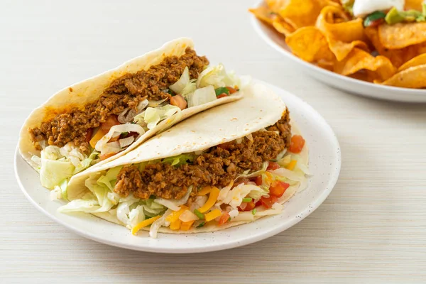 Tacos Mexicanos Con Pollo Picado Cocina Tradicional Mexicana — Foto de Stock