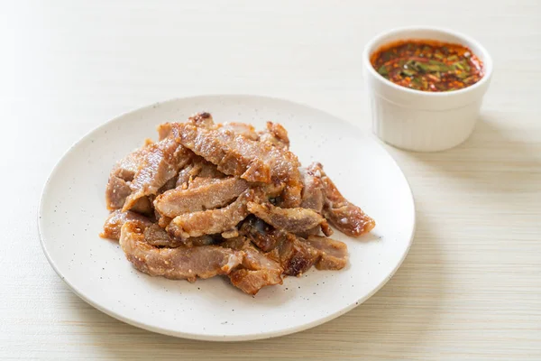 Collo Maiale Alla Griglia Collo Maiale Bollito Carbone Con Salsa — Foto Stock