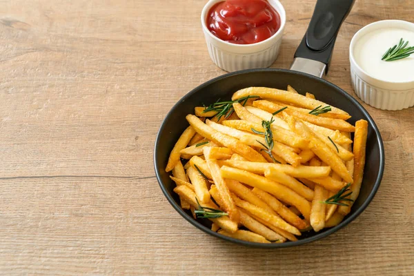 Batatas Fritas Batatas Fritas Com Creme Leite Ketchup — Fotografia de Stock