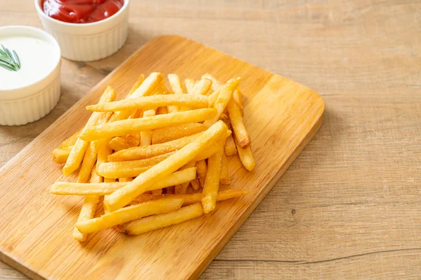 French Fries Potato Chips Sour Cream Ketchup — Stock Photo, Image