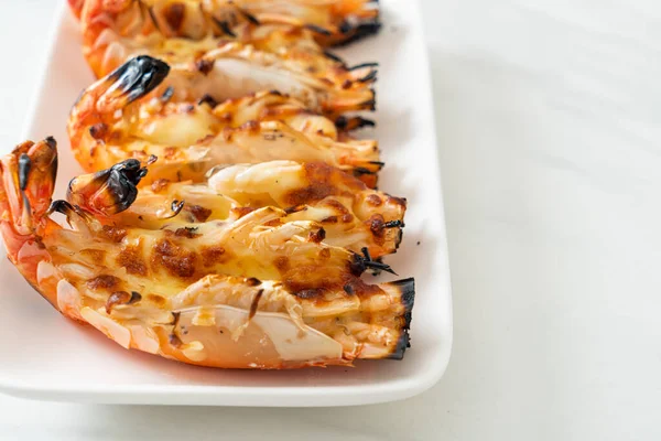 Grilled River Prawns Shrimps Cheese Seafood Style — Stock Photo, Image