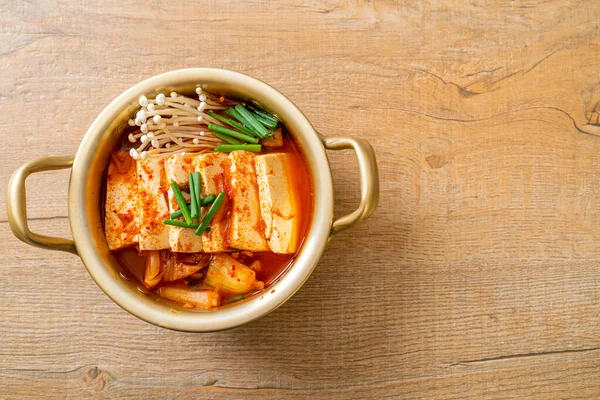 Sopa Kimchi Com Tofu Macio Ensopado Kimchi Coreano Estilo Tradicional — Fotografia de Stock