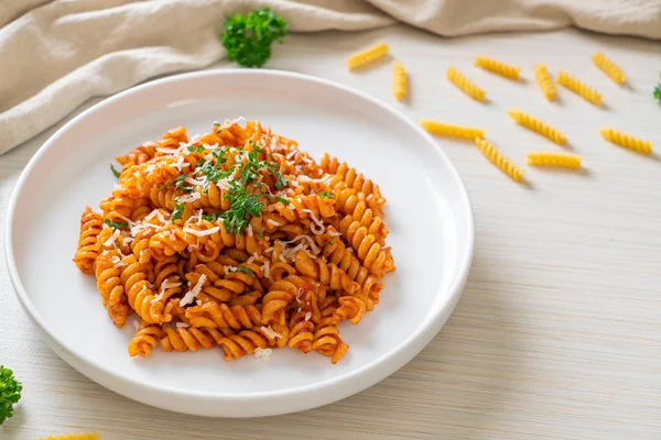 Spiraal Spirali Pasta Met Tomatensaus Kaas Italiaanse Keuken — Stockfoto