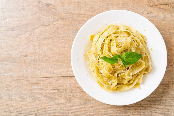 Pesto Fettuccine Pasta Parmesan Cheese Top Italian Food Style — Stock Photo, Image