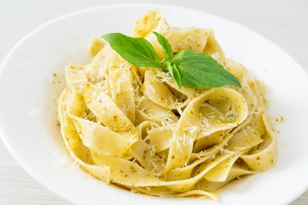 Pesto Fettuccine Pasta Parmesan Cheese Top Italian Food Style Stock Photo