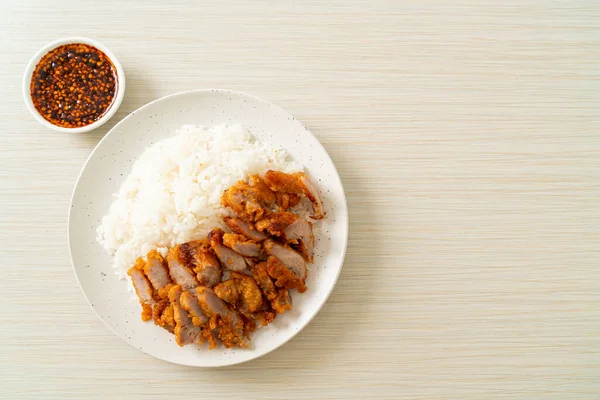 Smažené Vepřové Rýži Pikantní Omáčkou — Stock fotografie