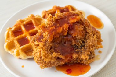Waffle ve baharatlı soslu ev yapımı kızarmış tavuk