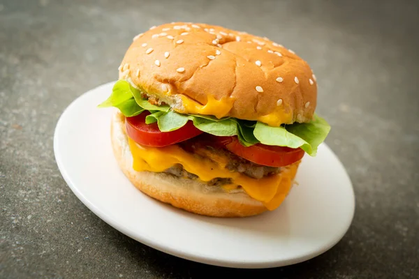 Pork Burger Cheese White Plate — Stock Photo, Image