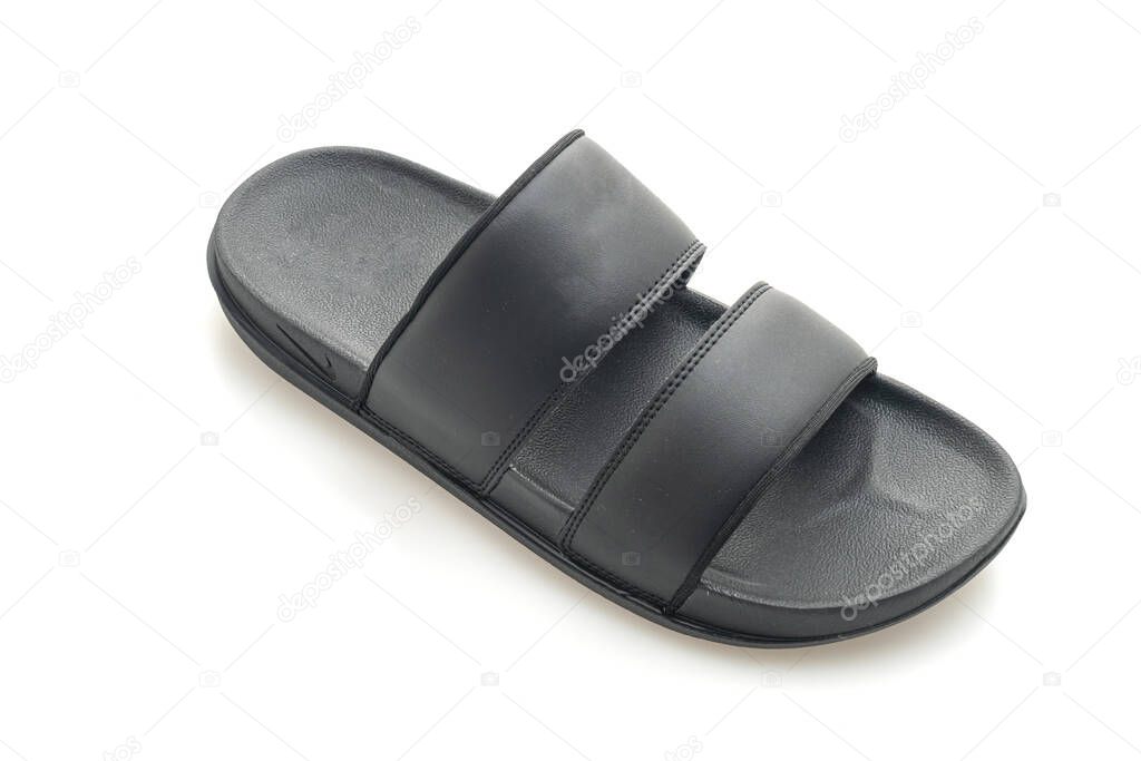 black leather sandals isolated on white background